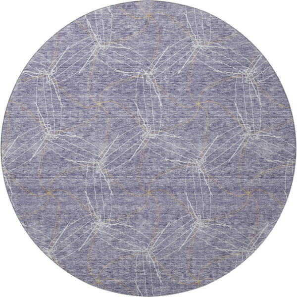 HomeRoots 8' Purple & Ivory Geometric Washable Round Rug - Durable, UV-Protected & Stain-Resistant Design 676599