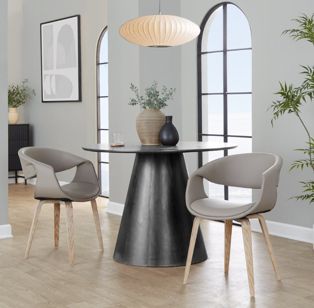 English Elm Upholstered Dining Chairs with Bentwood Legs and Faux Leather Seats Set of 2 B202S02090