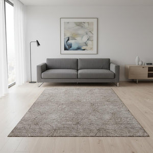 HomeRoots 5' X 8' Taupe and Ivory Geometric Area Rug – Stylish, Washable, UV-Protected, Perfect for Families 676604