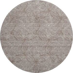 HomeRoots 8' Stylish Taupe and Ivory Geometric Washable Round Rug with UV Protection for High-Traffic Areas 676605