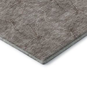 HomeRoots 8' Stylish Taupe and Ivory Geometric Washable Round Rug with UV Protection for High-Traffic Areas 676605