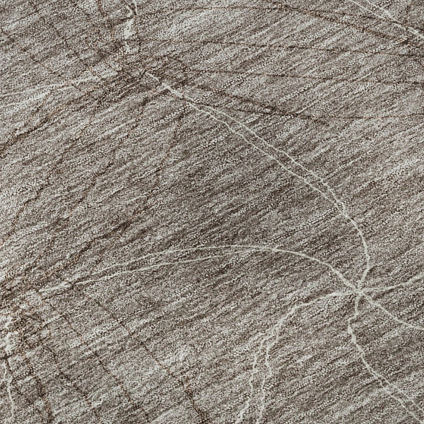 HomeRoots 8' Stylish Taupe and Ivory Geometric Washable Round Rug with UV Protection for High-Traffic Areas 676605
