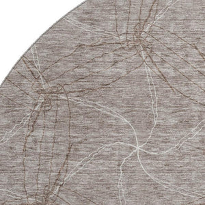 HomeRoots 8' Stylish Taupe and Ivory Geometric Washable Round Rug with UV Protection for High-Traffic Areas 676605