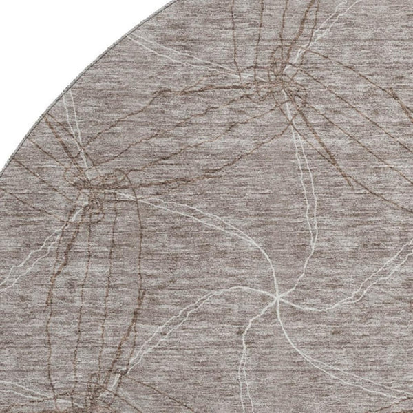 HomeRoots 8' Stylish Taupe and Ivory Geometric Washable Round Rug with UV Protection for High-Traffic Areas 676605