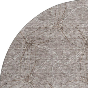 HomeRoots 8' Stylish Taupe and Ivory Geometric Washable Round Rug with UV Protection for High-Traffic Areas 676605