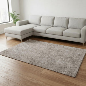 HomeRoots 8' X 10' Taupe & Ivory Geometric Area Rug – Stylish, Washable, UV-Protected for All Spaces! 676606