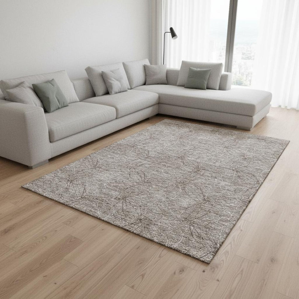 HomeRoots 9' X 12' Modern Taupe & Ivory Geometric Washable Area Rug with UV Protection for Family Spaces 676607
