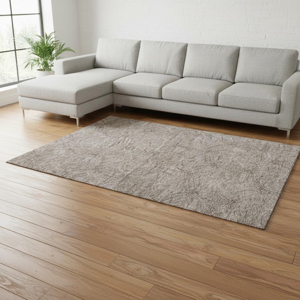 HomeRoots 10' X 14' Taupe & Ivory Geometric Washable Area Rug - UV Protected, Stain-Resistant, Family-Friendly! 676608