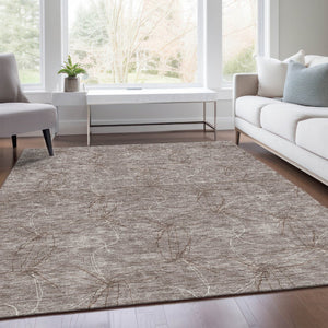 HomeRoots 10' X 14' Taupe & Ivory Geometric Washable Area Rug - UV Protected, Stain-Resistant, Family-Friendly! 676608