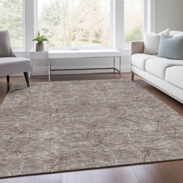 HomeRoots 10' X 14' Taupe & Ivory Geometric Washable Area Rug - UV Protected, Stain-Resistant, Family-Friendly! 676608