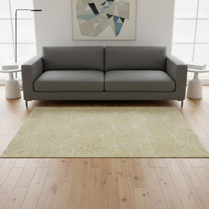HomeRoots 5' Wheat and Ivory Geometric Washable Area Rug – Durable, UV-Protected, Perfect for Families & Pets! 676610