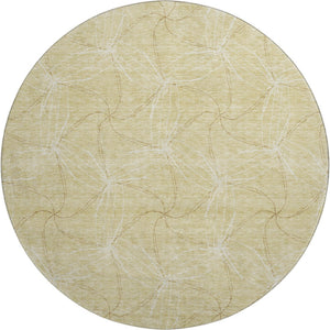 HomeRoots 8' Wheat And Ivory Geometric Round Rug – Washable, UV-Protected, Stain-Resistant, Durable Style! 676611