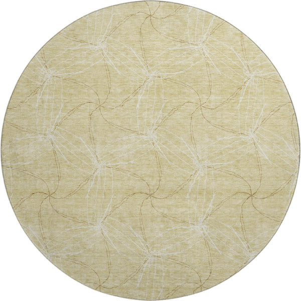 HomeRoots 8' Wheat And Ivory Geometric Round Rug – Washable, UV-Protected, Stain-Resistant, Durable Style! 676611