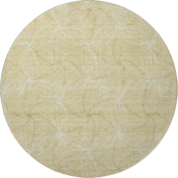 HomeRoots 8' Wheat And Ivory Geometric Round Rug – Washable, UV-Protected, Stain-Resistant, Durable Style! 676611