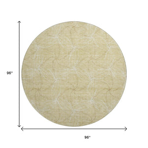 HomeRoots 8' Wheat And Ivory Geometric Round Rug – Washable, UV-Protected, Stain-Resistant, Durable Style! 676611