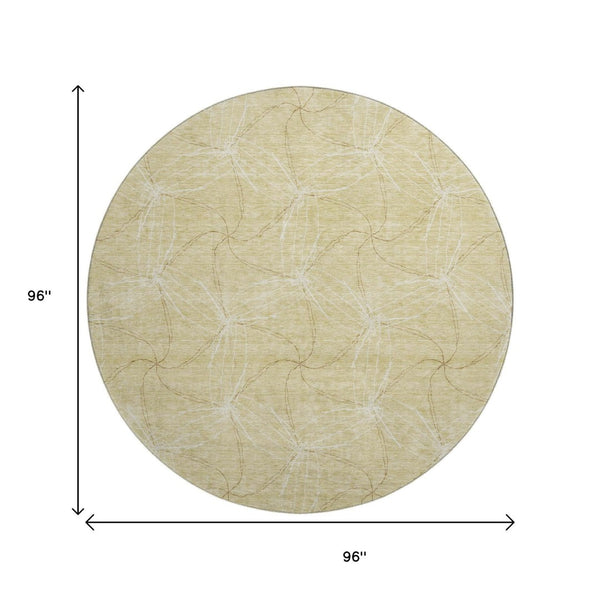 HomeRoots 8' Wheat And Ivory Geometric Round Rug – Washable, UV-Protected, Stain-Resistant, Durable Style! 676611