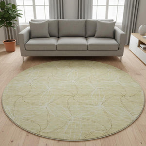 HomeRoots 8' Wheat And Ivory Geometric Round Rug – Washable, UV-Protected, Stain-Resistant, Durable Style! 676611