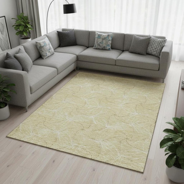 HomeRoots 8' X 10' Modern Wheat and Ivory Geometric Area Rug - Washable, Stain-Resistant, UV Protected Design 676612