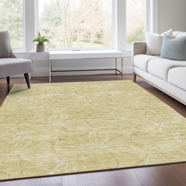 HomeRoots 8' X 10' Modern Wheat and Ivory Geometric Area Rug - Washable, Stain-Resistant, UV Protected Design 676612