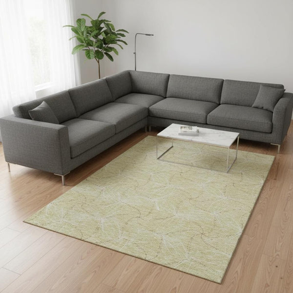 HomeRoots 9' X 12' Wheat & Ivory Geometric Washable Area Rug – Durable, UV-Protected & Easy-Clean Design! 676613
