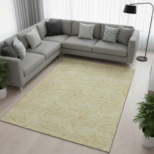 HomeRoots 10' X 14' Wheat & Ivory Geometric Area Rug - Washable, UV-Protected, Modern Design for Busy Homes 676614