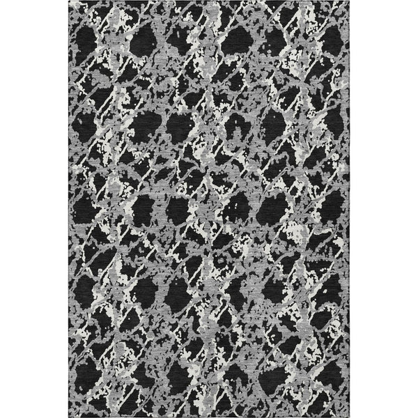 HomeRoots 5' X 8' Abstract Washable Area Rug in Black, Gray & Ivory - UV Protected, Modern Design for High-Traffic Spaces 676616