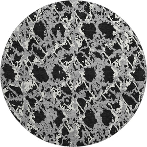 HomeRoots 8' Modern Abstract Round Rug in Black, Gray & Ivory - Washable, UV Protected, Soft & Durable Design 676617