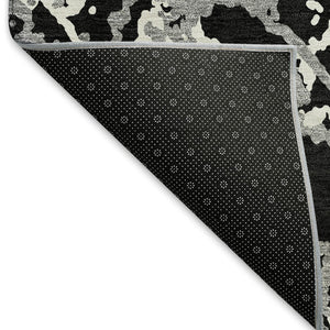 HomeRoots 8' Modern Abstract Round Rug in Black, Gray & Ivory - Washable, UV Protected, Soft & Durable Design 676617