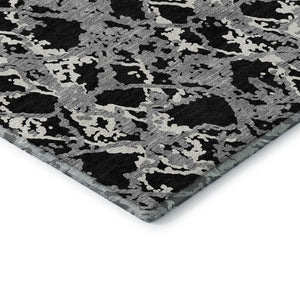 HomeRoots 8' Modern Abstract Round Rug in Black, Gray & Ivory - Washable, UV Protected, Soft & Durable Design 676617