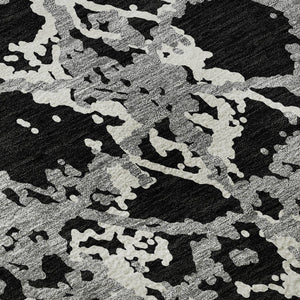 HomeRoots 8' Modern Abstract Round Rug in Black, Gray & Ivory - Washable, UV Protected, Soft & Durable Design 676617