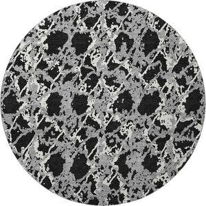 HomeRoots 8' Modern Abstract Round Rug in Black, Gray & Ivory - Washable, UV Protected, Soft & Durable Design 676617