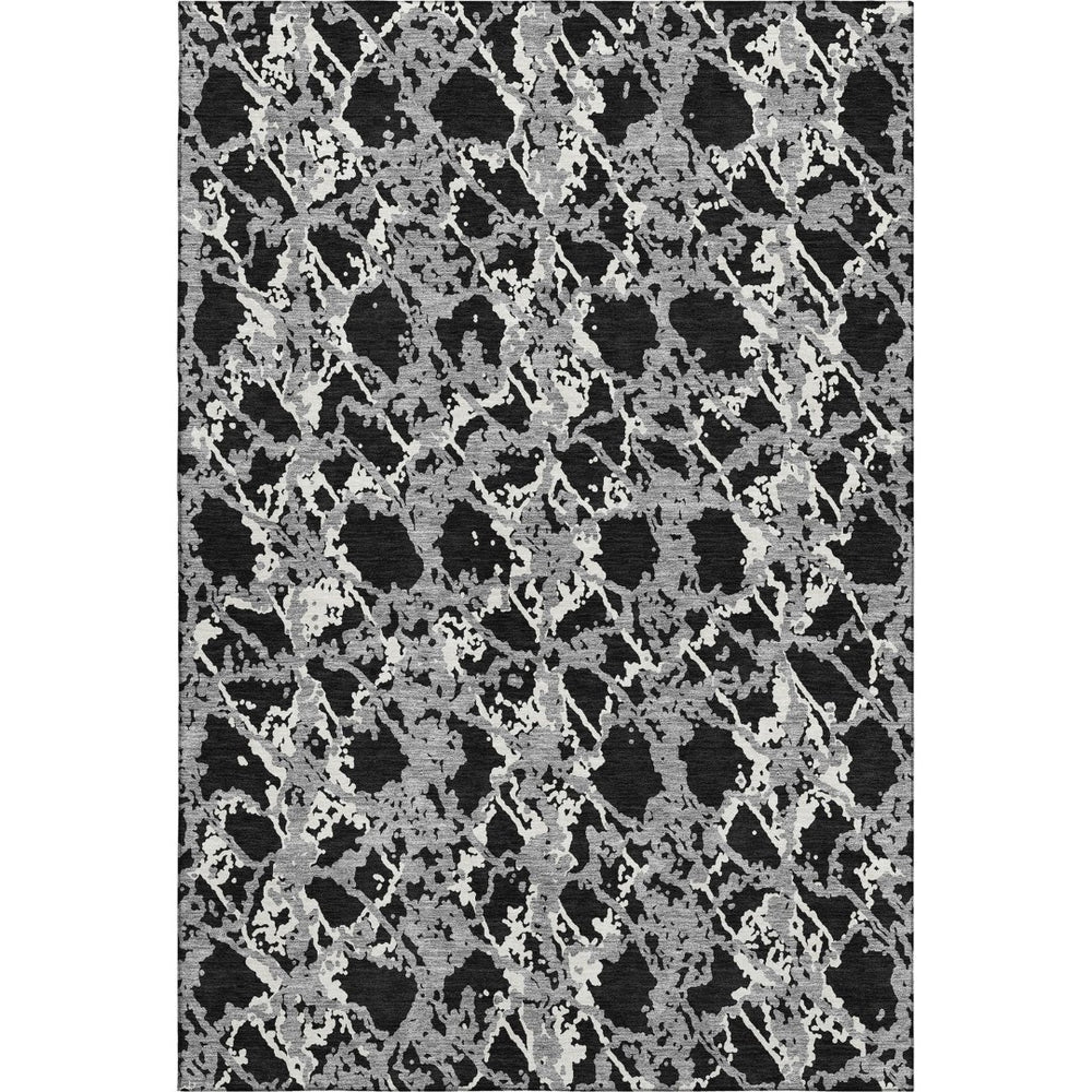 HomeRoots 8' X 10' Modern Abstract Washable Area Rug - Black, Gray, Ivory with UV Protection & Stain Resistance 676618