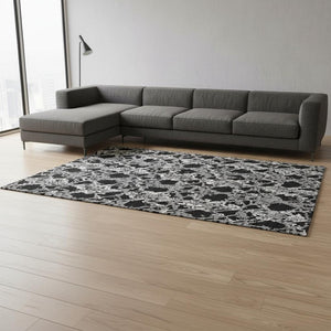 HomeRoots 10' X 14' Oversized Abstract Area Rug in Black, Gray & Ivory - Washable, UV Protected & Durable Design 676620