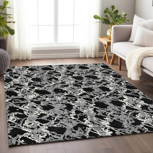 HomeRoots 10' X 14' Oversized Abstract Area Rug in Black, Gray & Ivory - Washable, UV Protected & Durable Design 676620