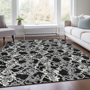 HomeRoots 10' X 14' Oversized Abstract Area Rug in Black, Gray & Ivory - Washable, UV Protected & Durable Design 676620