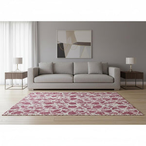 HomeRoots 5' X 8' Blush and Ivory Abstract Area Rug - Washable, UV-Protected, Durable for High-Traffic Spaces 676622