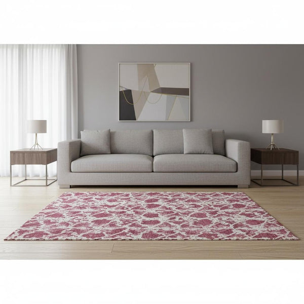 HomeRoots 5' X 8' Blush and Ivory Abstract Area Rug - Washable, UV-Protected, Durable for High-Traffic Spaces 676622