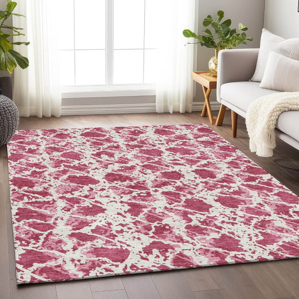 HomeRoots 5' X 8' Blush and Ivory Abstract Area Rug - Washable, UV-Protected, Durable for High-Traffic Spaces 676622