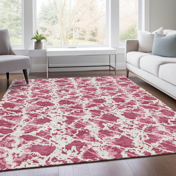 HomeRoots 5' X 8' Blush and Ivory Abstract Area Rug - Washable, UV-Protected, Durable for High-Traffic Spaces 676622