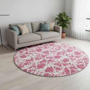 HomeRoots 8' Blush and Ivory Abstract Washable Round Rug - Stylish, Stain-Resistant, UV Protected Design for Homes 676623
