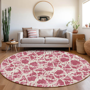 HomeRoots 8' Blush and Ivory Abstract Washable Round Rug - Stylish, Stain-Resistant, UV Protected Design for Homes 676623