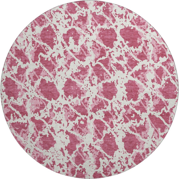 HomeRoots 8' Blush and Ivory Abstract Washable Round Rug - Stylish, Stain-Resistant, UV Protected Design for Homes 676623
