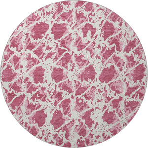 HomeRoots 8' Blush and Ivory Abstract Washable Round Rug - Stylish, Stain-Resistant, UV Protected Design for Homes 676623