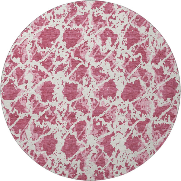 HomeRoots 8' Blush and Ivory Abstract Washable Round Rug - Stylish, Stain-Resistant, UV Protected Design for Homes 676623
