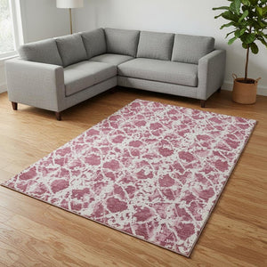 HomeRoots 9' X 12' Stylish Blush and Ivory Abstract Area Rug – Washable, Stain-Resistant with UV Protection! 676625