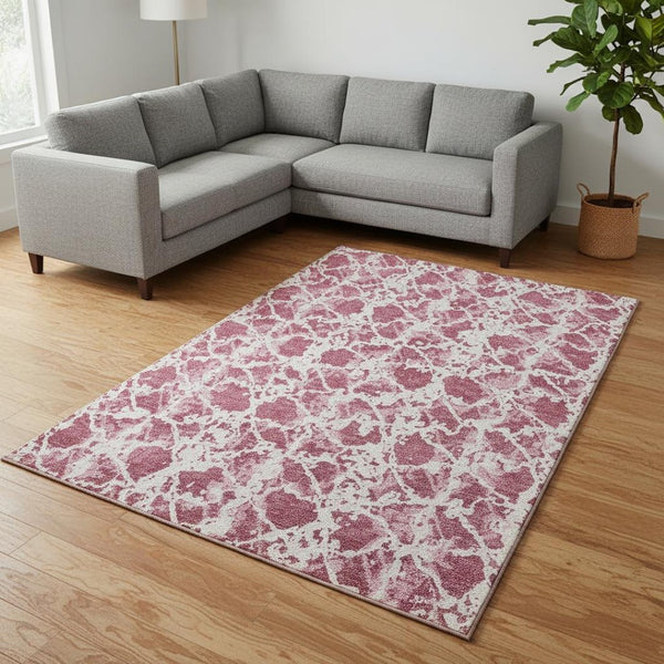 HomeRoots 9' X 12' Stylish Blush and Ivory Abstract Area Rug – Washable, Stain-Resistant with UV Protection! 676625