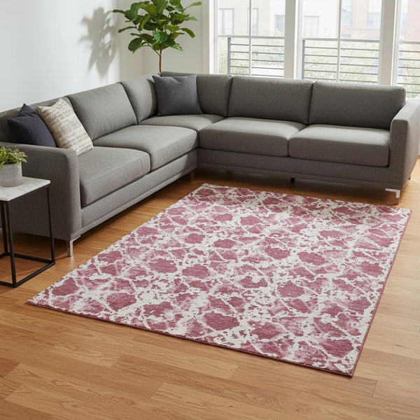 HomeRoots 10' X 14' Blush & Ivory Abstract Area Rug - Stylish, Washable, Durable with UV Protection for Homes 676626