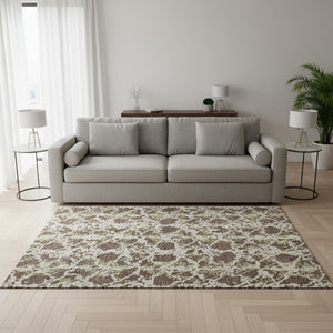 HomeRoots 5' X 8' Abstract Washable Area Rug in Brown Taupe & Ivory - Stylish, Durable, UV Protected Design 676628