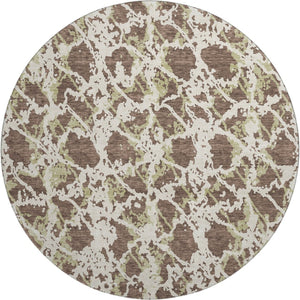 HomeRoots 8' Abstract Round Rug in Brown, Taupe & Ivory - Washable, UV-Protected, Stain-Resistant Beauty 676629