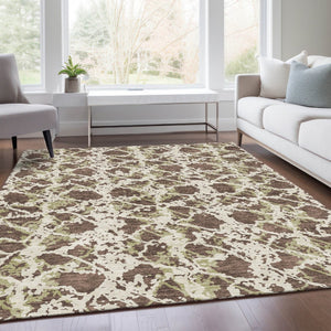 HomeRoots 8' X 10' Abstract Washable Area Rug in Brown Taupe/Ivory - UV Protected, Stain-Resistant, Durable Design 676630